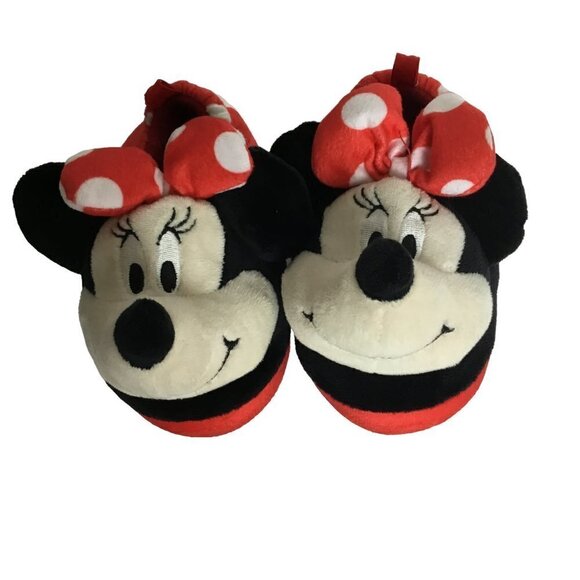 Disney Minnie Mouse Plush Slip-on Slippers Little Girl Size 7-8 Red and Black - Picture 1 of 7